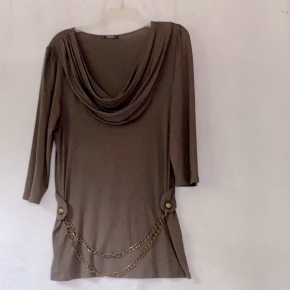 Sej’s G Brown Draped Cowl Neck  Soft Stretch Rayon Blend – Edgy Steampunk Top